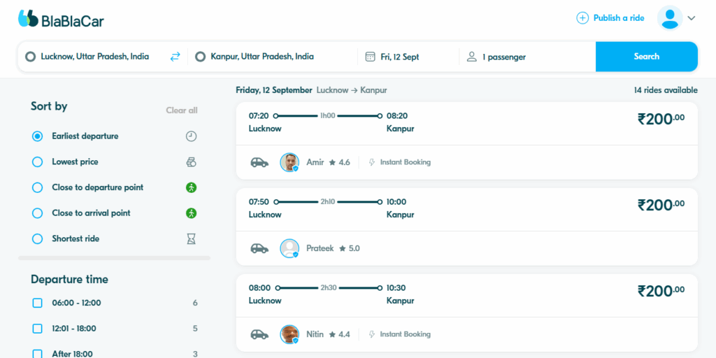 BlaBlaCar lucknow to kanpur